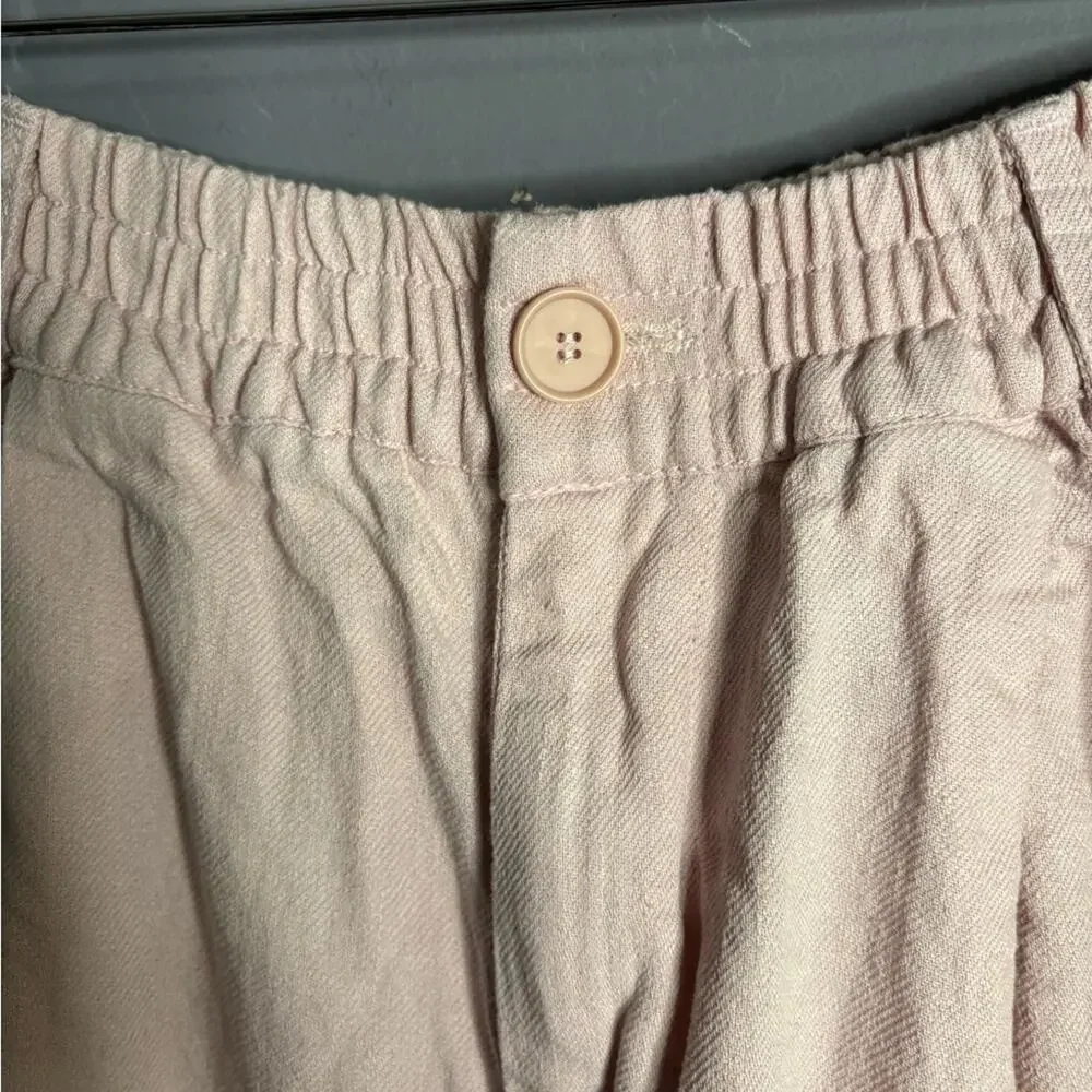Zara Pink Linen Blend Straight Leg Relaxed Fit Pants Large